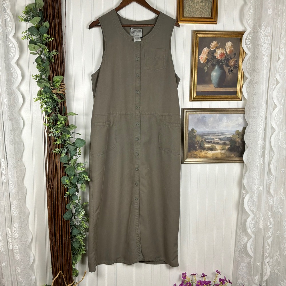 Vintage Y2K Directives Lyocell Button Front Maxi Dress Utility Khaki XL